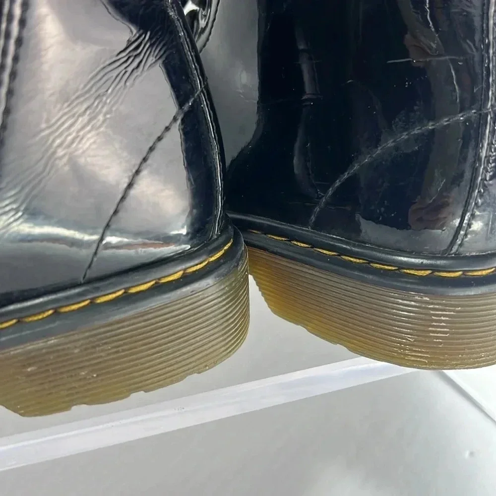 Dr. Martens 1460J Black 8-Eye Patent Leather Lace-Up/Zip-Up Combat Boots Size 2